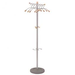 Alba Coat Stand Wave Plus 6 Hangers Wood and Silver Grey