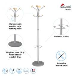 Alba Coat Stand Viena 8 Pegs Wood and Silver Grey