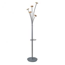 Alba Coat Stand Festival 5 Pegs Silver Grey and Light Wood